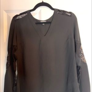 Lace detailed black express long sleeve top